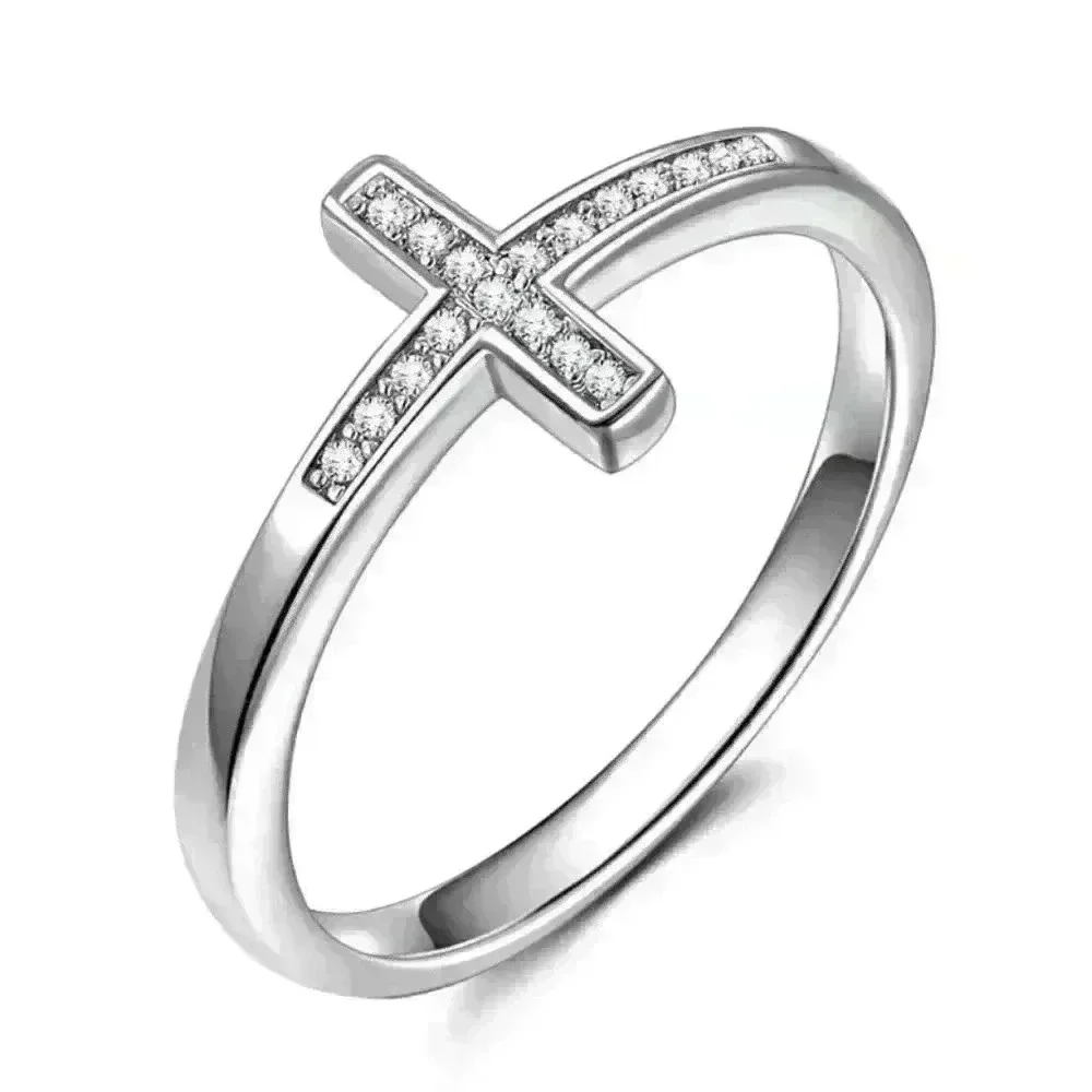💞925 Silver Plated Dainty Cross Shaped Classy Ring, GPMB1515